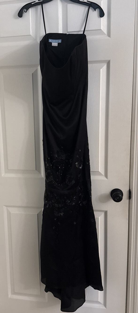 Zang Toi Couture Black Silk Strapless Evening Gown Beaded Sequin Maxi Dress Sz 6